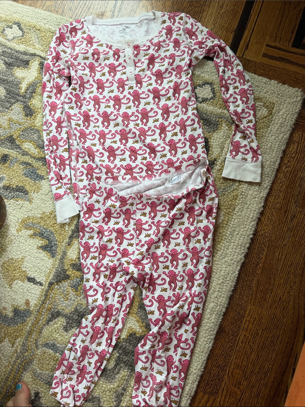 Roller Rabbit White Pajama Set Pink Monkey Print size kids 12 great condition